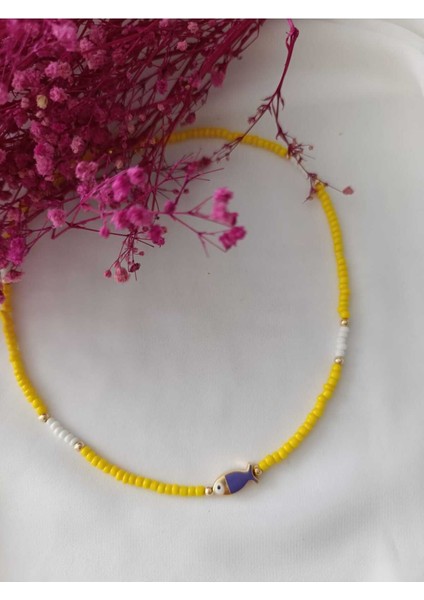 Sari Mor Balıklı Tasarim Kolye
