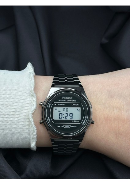 Siyah Çelik Kordon Dijital Tasarım Ferrucci Kadın Saati modelleri