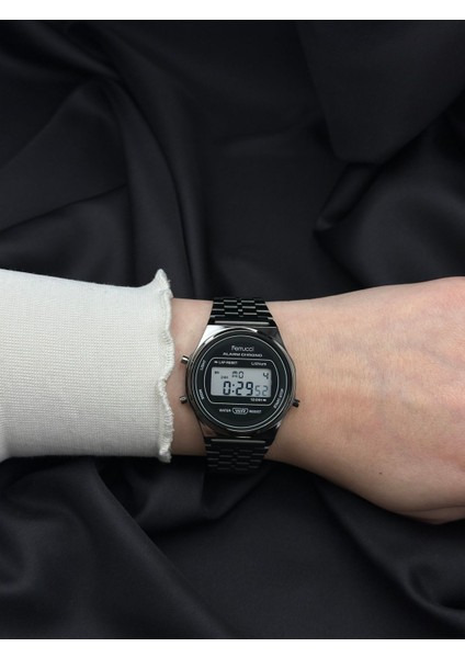 Siyah Çelik Kordon Dijital Tasarım Ferrucci Kadın Saati fırsatları