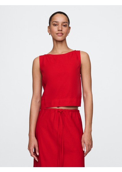 Kadın Kırmızı Keten Karışımlı Gömlek