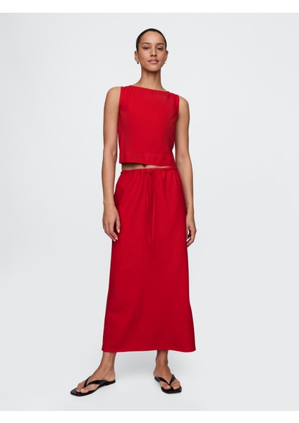 Kadın Kırmızı Keten Karışımlı Gömlek modelleri