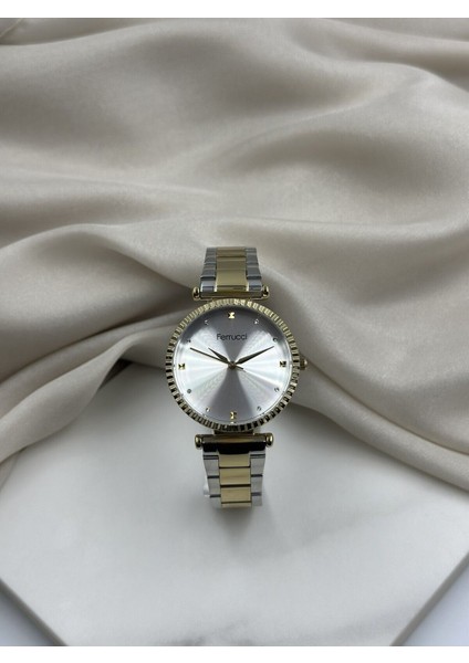 Çift Renk Gümüş-Gold Taşlı Minimal Tasarım Ferrucci Kadın Kol Saati modelleri