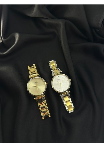 Çift Renk Gümüş-Gold Taşlı Minimal Tasarım Ferrucci Kadın Kol Saati fırsatları