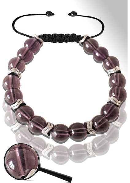 Sertifikalı Silver Çavuş Hematitli Fuşya Cam Kuvars Taşı Bileklik - Ayarlamalı