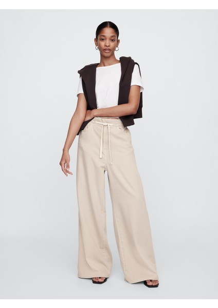 Kadın Bej Baggy Pull-On Jean Pantolon