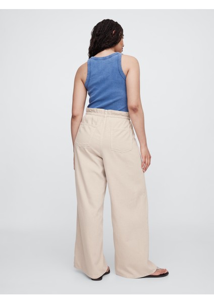 Kadın Bej Baggy Pull-On Jean Pantolon modelleri