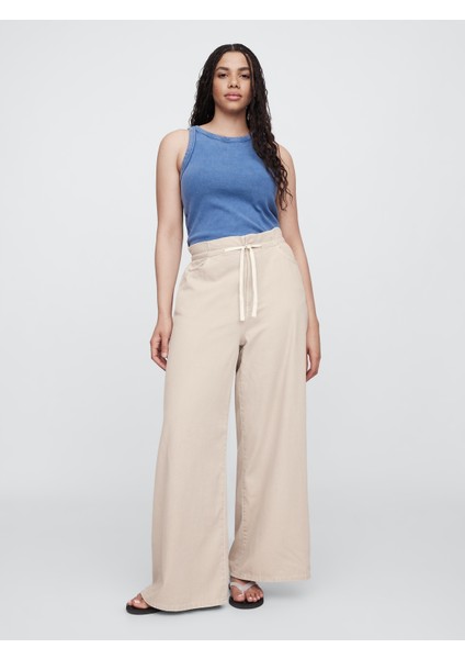 Kadın Bej Baggy Pull-On Jean Pantolon fırsatları