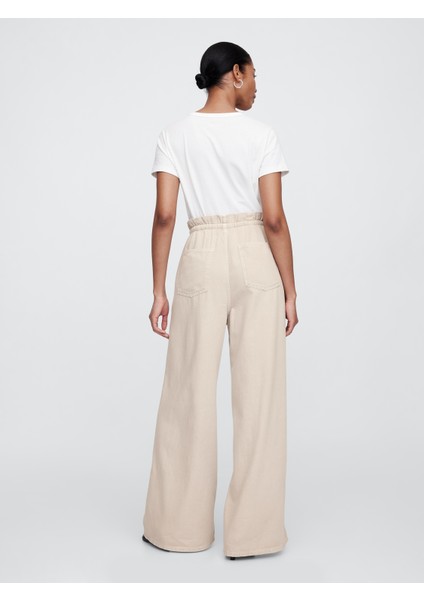 Kadın Bej Baggy Pull-On Jean Pantolon indirimleri