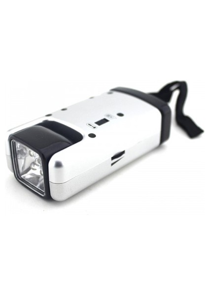 5 Led Li Dinamolu Oynar Başlı Fener Elle Şarj Edilebilen Şarjlı Küçük El Feneri