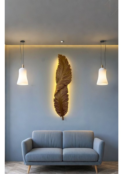 Tüy Aplik Ledli Dekoratif Duvar Aydınlatma - Şık ve Modern Tasarım - Kolay Montaj 125 x 25 cm