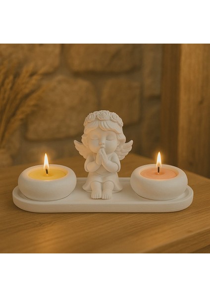 4'lü Biblo Set , 2 Adet Mumluk , 1 Adet Kanatlı Melek , 1 Adet Sunumluk