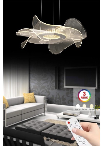 Istanbul Avize Nergis Lüx LED 3 Renk Kumandalı Gümüş Modern Ledli Avize