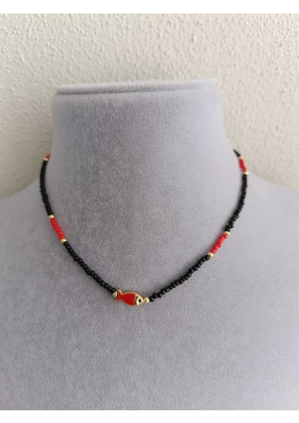 Siyah Kırmızı Balıklı Tasarim Kolye fiyatları
