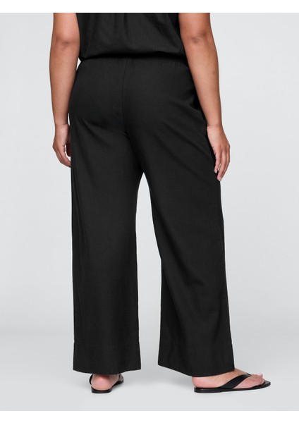 Kadın Siyah Keten Karışımlı Easy Wide Leg Pantolon modelleri