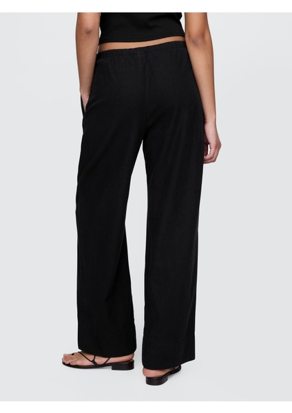 Kadın Siyah Keten Karışımlı Easy Wide Leg Pantolon indirimleri