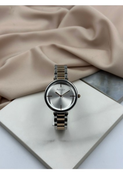 Çift Renk Gümüş-Rose Gold Minimalist Tasarım Ferrucci Kadın Kol Saati modelleri