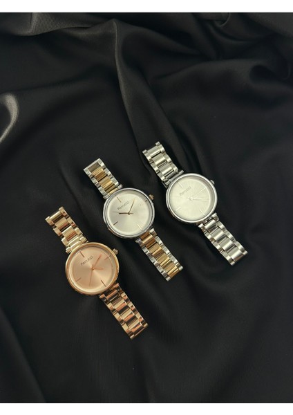 Çift Renk Gümüş-Rose Gold Minimalist Tasarım Ferrucci Kadın Kol Saati fırsatları
