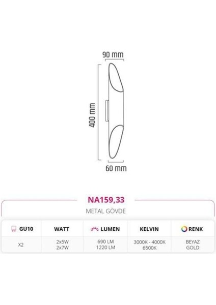 Çift Yönlü Iç Mekan Aplik Beyaz Gold Md-A 2209-33
