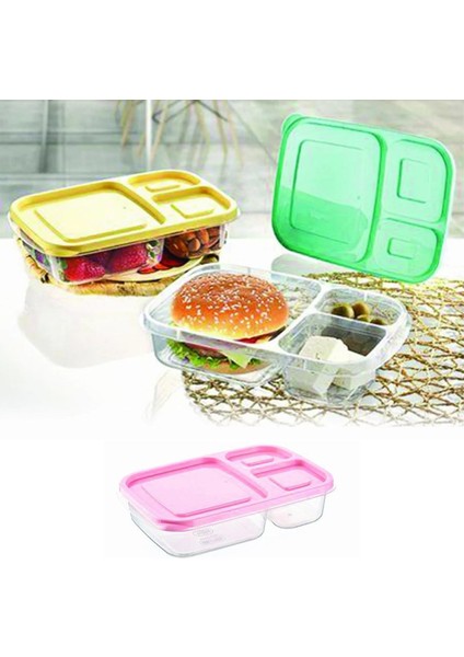 3 Bölmeli Sefer Tası Pratik Kolay Gıda Diyet Saklama Erzak Kabı (4767) - MBN3860-3954