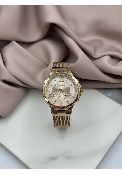 Rose Gold Hasır Kordon Hologram Kadranlı Spor Tasarım Ferrucci Kadın Saati modelleri