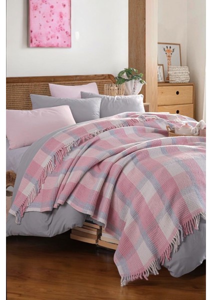 Battaniye Pamuklu Çift Kişilik Nordic Cozy Pudra