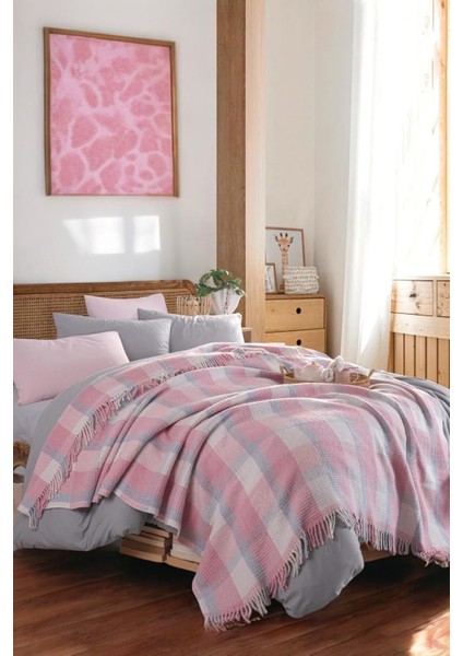 Battaniye Pamuklu Çift Kişilik Nordic Cozy Pudra