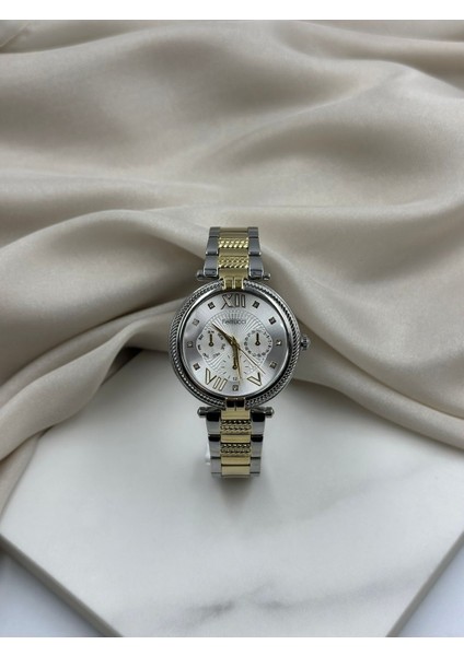 Çift Renk Gümüş-Gold Burgu Desenli Taşlı Tasarım Ferrucci Kadın Kol Saati modelleri