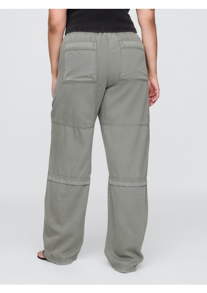 Kadın Haki Mid Rise Easy Utility Barrel Pantolon