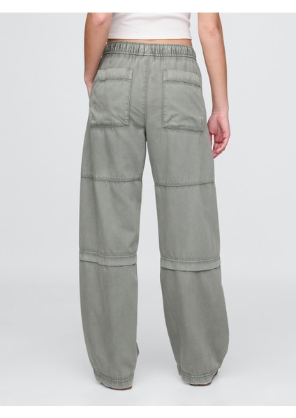 Kadın Haki Mid Rise Easy Utility Barrel Pantolon