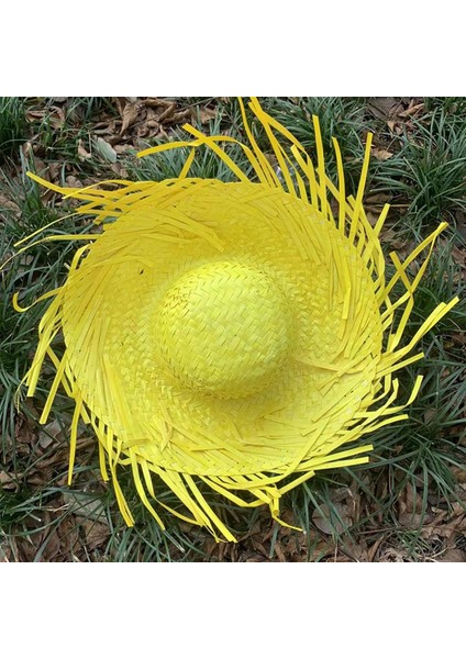 Tropikal Parti Sarı Hasır Hawaii Şapkası 13 x 36 cm - MBN8216-6454