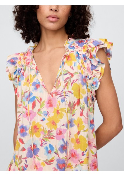 Kadın Çok Renkli Desenli Fırfırlı Bluz modelleri