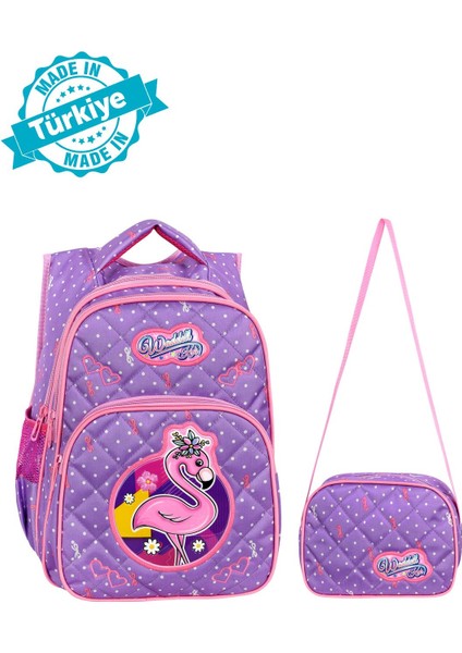 Lila Flamingo Desenli Embos Ilkokul Çantası Beslenme Çantalı 24004 fiyatları