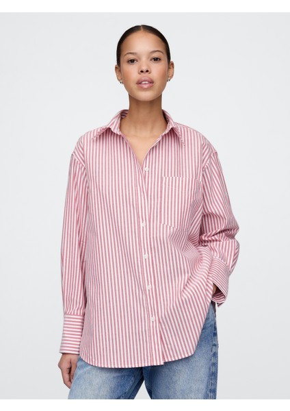 Kadın Pembe %100 Organik Pamuk Oxford Big Gömlek