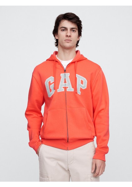 Erkek Turuncu Gap Logo Relaxed Fleece Fermuarlı Sweatshirt
