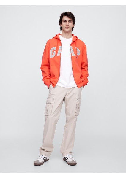Erkek Turuncu Gap Logo Relaxed Fleece Fermuarlı Sweatshirt
