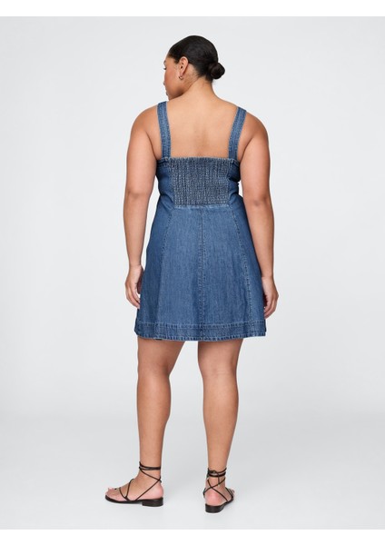 Kadın Lacivert Denim Mini Elbise