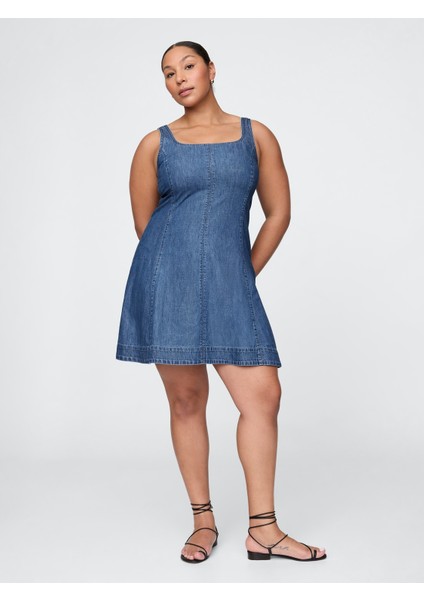 Kadın Lacivert Denim Mini Elbise
