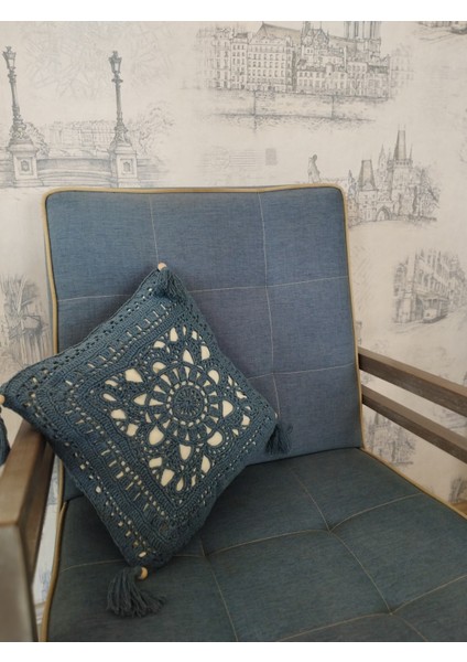 Örgü Motifli Yastık - Mavi - Organik & El Yapımı