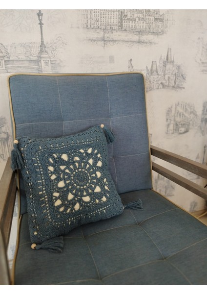 Örgü Motifli Yastık - Mavi - Organik & El Yapımı fiyatları