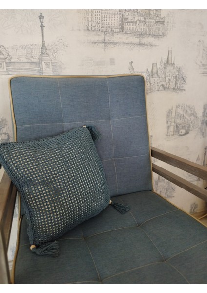 Örgü Motifli Yastık - Mavi - Organik & El Yapımı modelleri