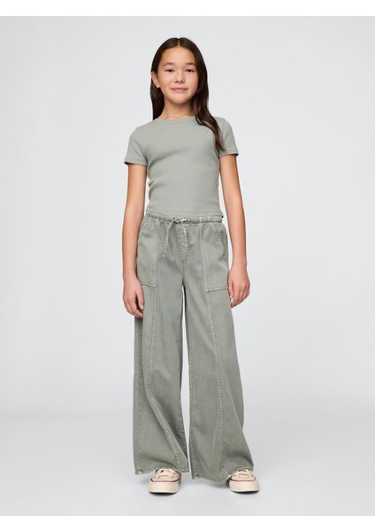 Kız Çocuk Yeşil Ultrasoft Baggy Twill Pantolon