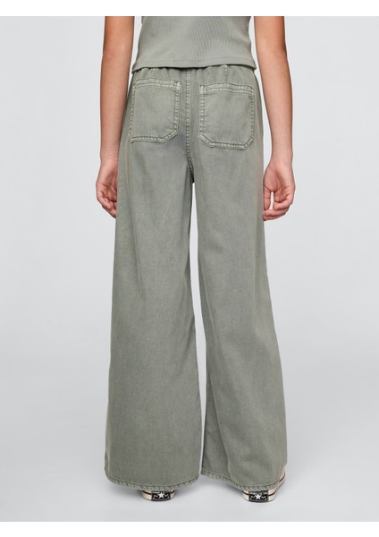Kız Çocuk Yeşil Ultrasoft Baggy Twill Pantolon
