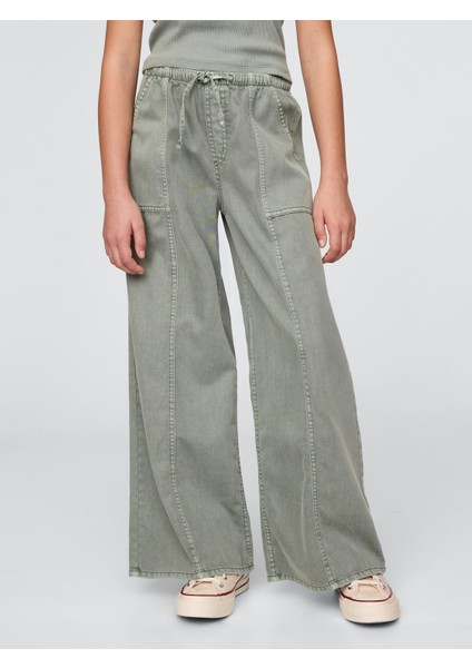 Kız Çocuk Yeşil Ultrasoft Baggy Twill Pantolon