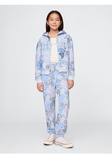 Kız Çocuk Mavi Gap Logo Fransız Havlu Kumaş Jogger Eşofman Altı