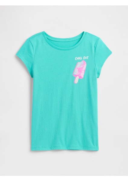 Kız Çocuk Mavi Grafik T-Shirt