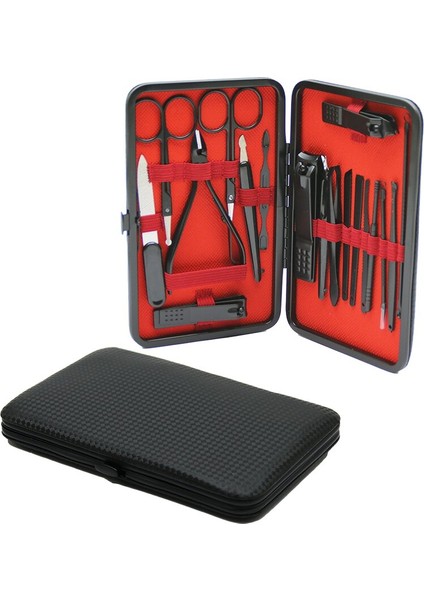18PCS Siyah Desenli Manikür Pedikür Seti Çanta Cüzdan Modeli (4767) - MBN2286-1947