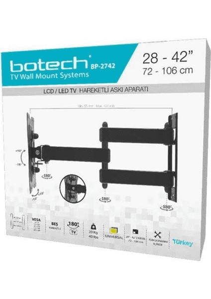 BP-2742 Hareketli Tv Askı Aparatı 72 x 106 (4767) - MBN8489-8058