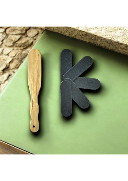 Ahşap Topuk ve Pedikür Spatulası 5 Yedek Törpü ile Birlikte