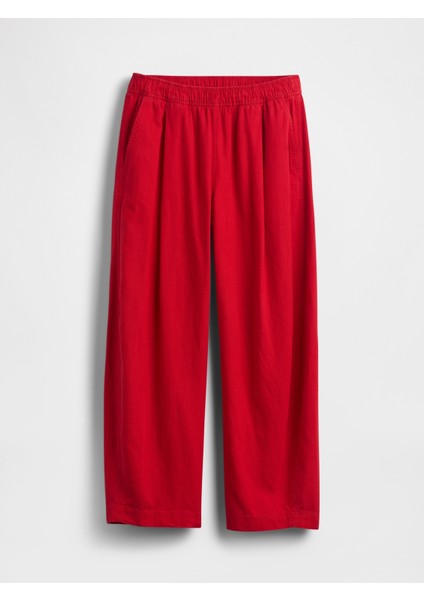 Kadın Kırmızı Mid Rise Keten Karışımlı Barrel Pantolon fiyatları