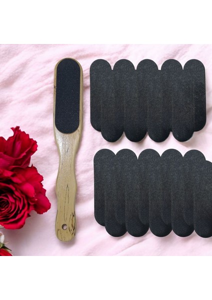Ahşap Topuk ve Pedikür Spatulası 20 Yedek Törpü ile Birlikte